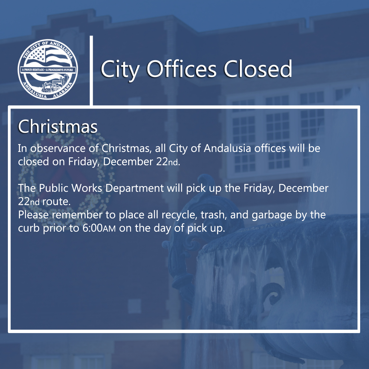 Facebook City Offices Closed Dec.22nd