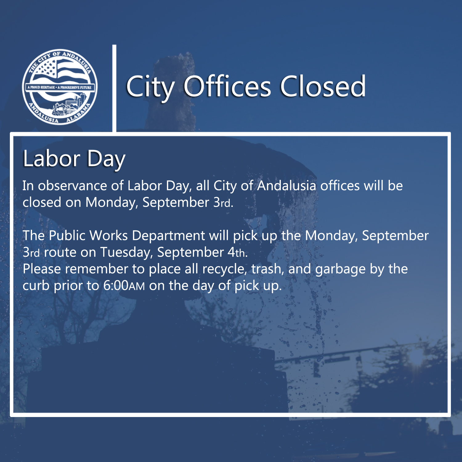 Facebook City Offices Closed Labor Day