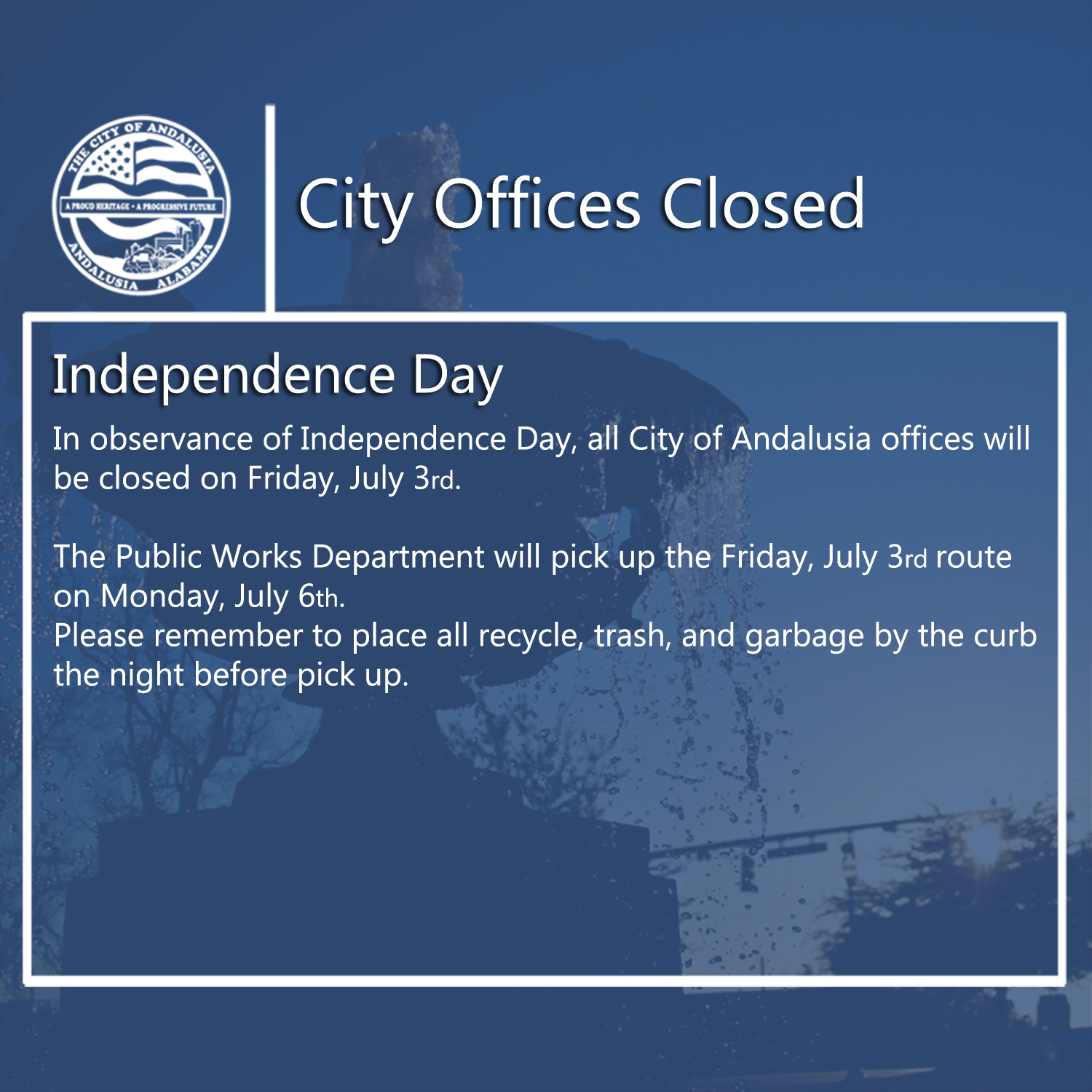 Facebook City Offices Closed July 3rd