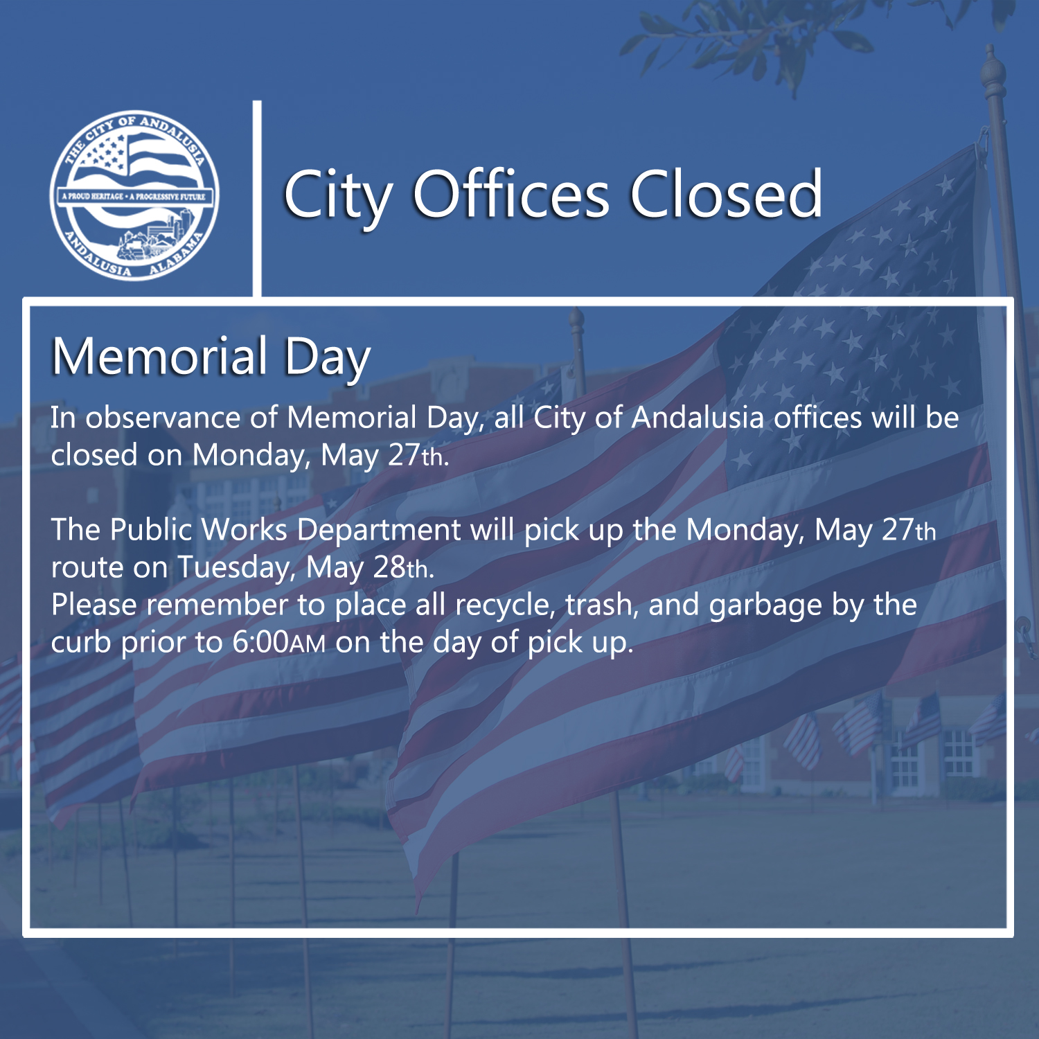 Facebook City Offices Closed Memorial