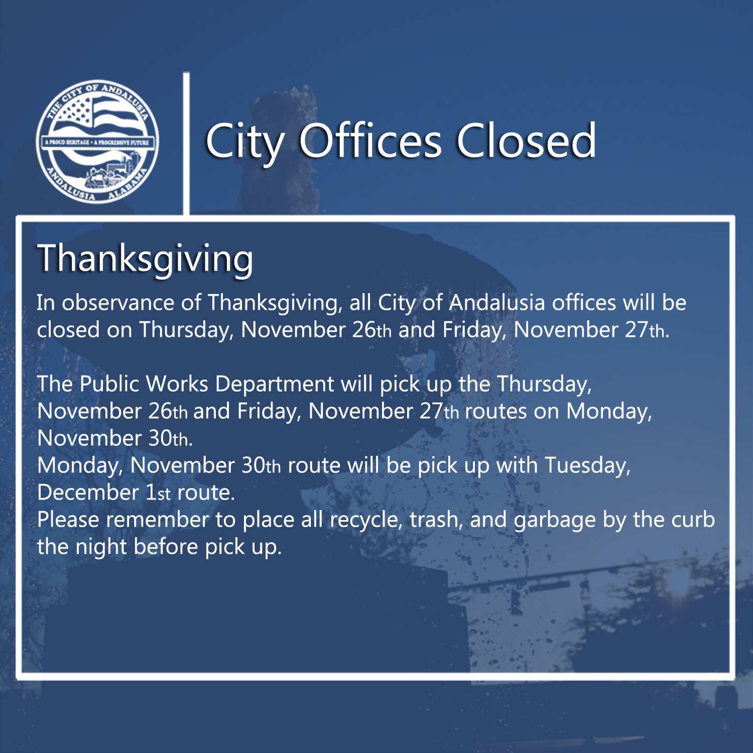 Facebook City Offices Closed Nov 26th 27th